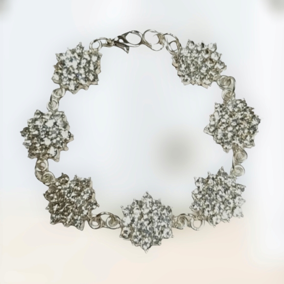 Handmade Jewelry - Hand Crafted Rhinestone Silver Tone Flower Design Bracelet